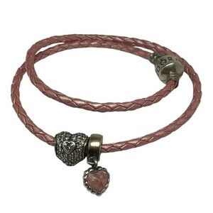 Pandora Pink Leather charm 13” bracelet